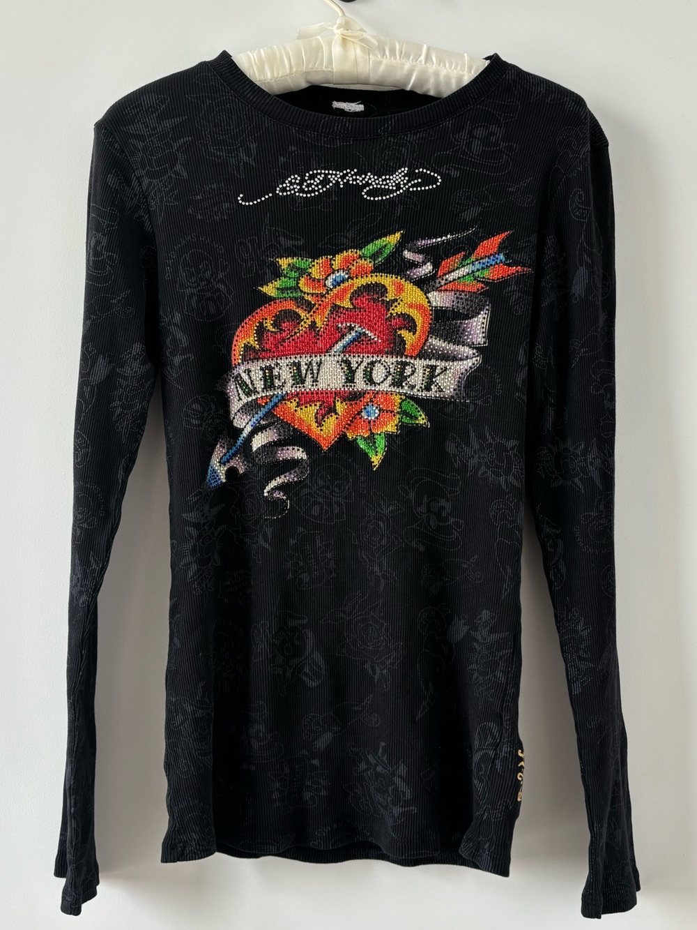 Y2K Ed Hardy by Christian Audigier New York Cross Rhinestone Thermal Long Sleeve